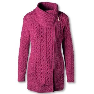 Aran Crafts Ireland Purple Side Zip 100% Merino Wool Sweater